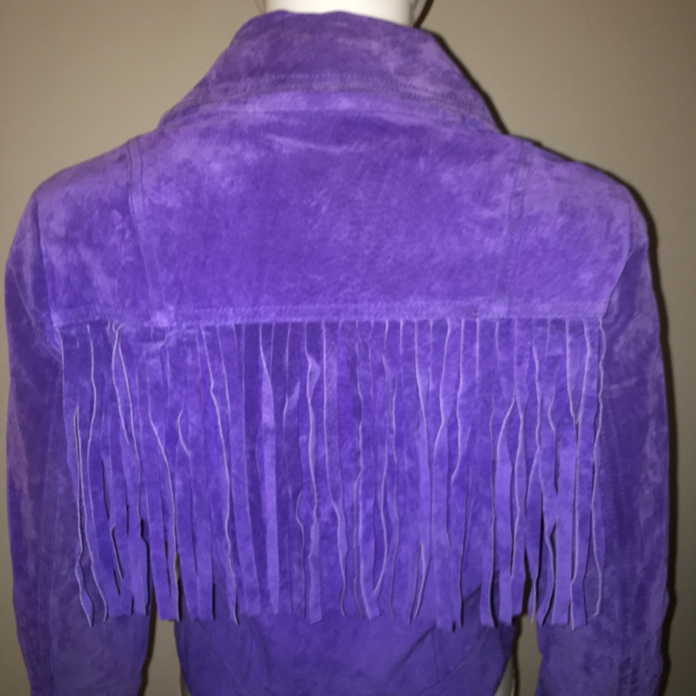Purple (Rain) leather jacket with fringe.